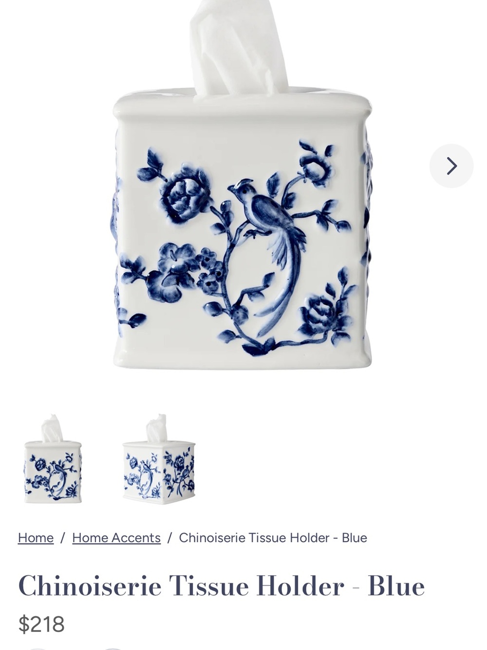 Caitlin Wilson Chinoiserie Tissue Holder – Blue / Blue & White Porcelain
